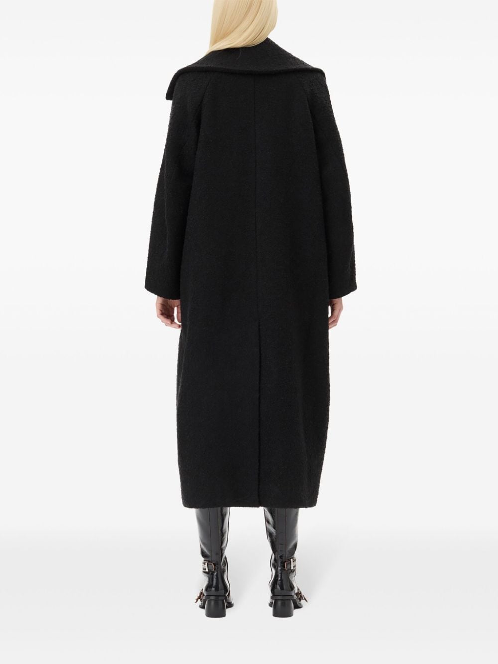 Shop Ganni Textured Bouclé Coat In Black