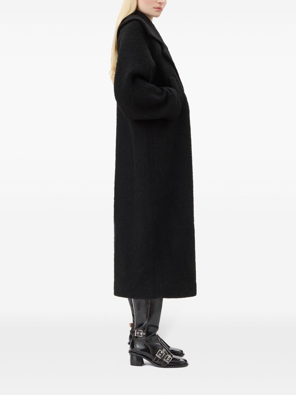 Shop Ganni Textured Bouclé Coat In Black