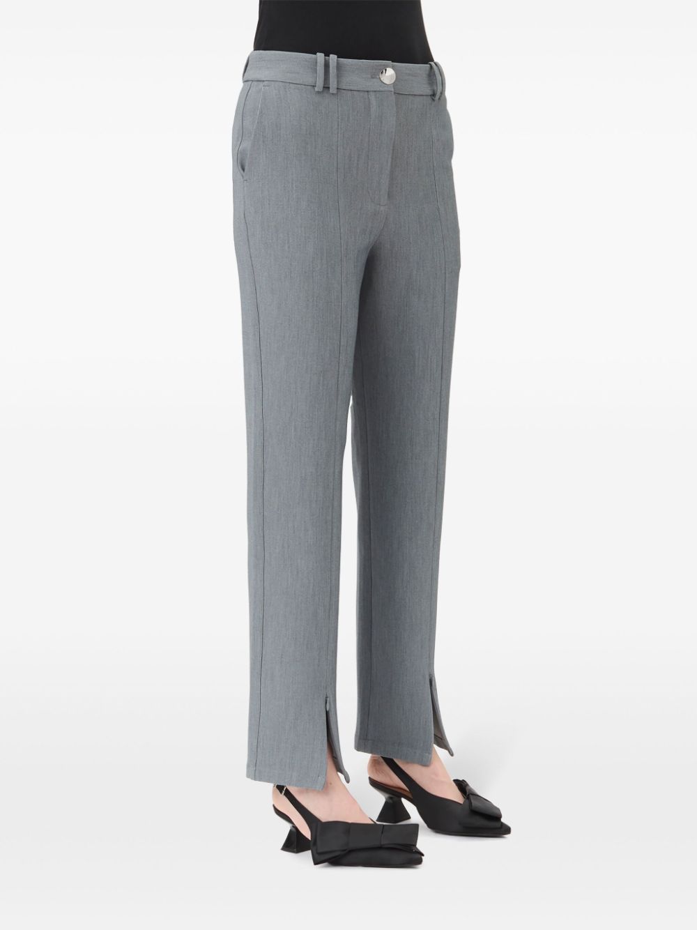 Shop Ganni Pressed-crease Straight Trousers In Grey