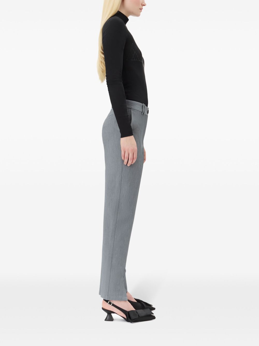 Shop Ganni Pressed-crease Straight Trousers In Grey