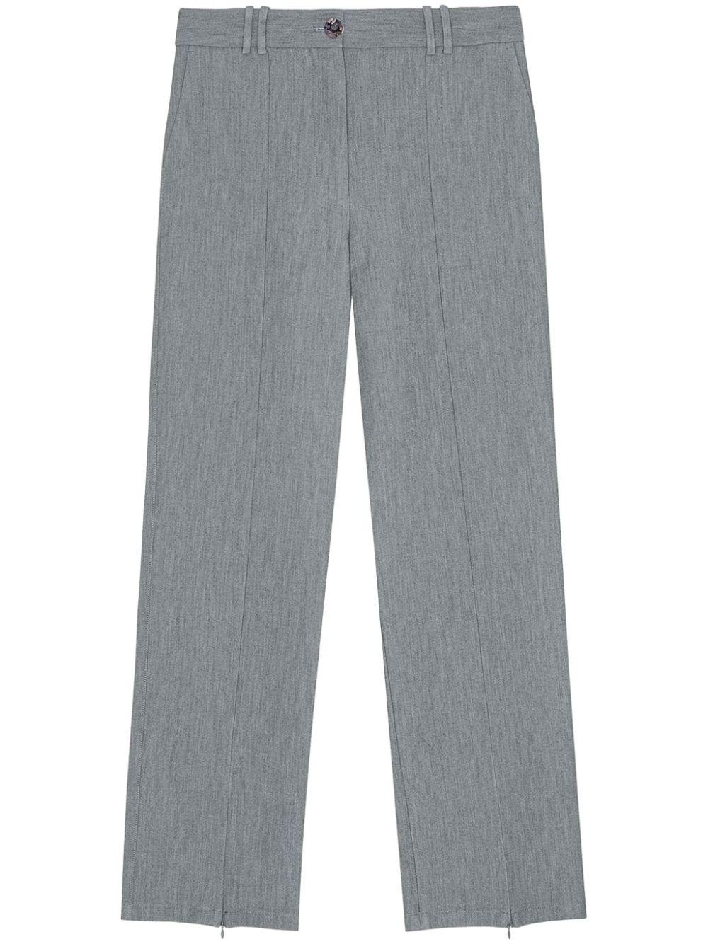 Shop Ganni Pressed-crease Straight Trousers In Grey