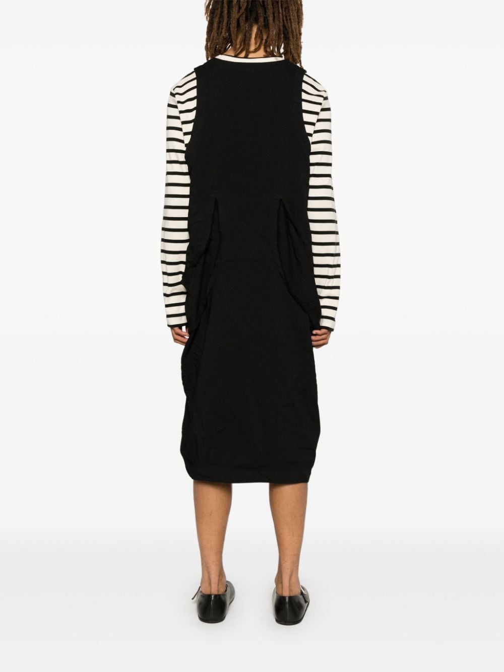 Shop Black Comme Des Garçons Pleated Midi Dress In Black