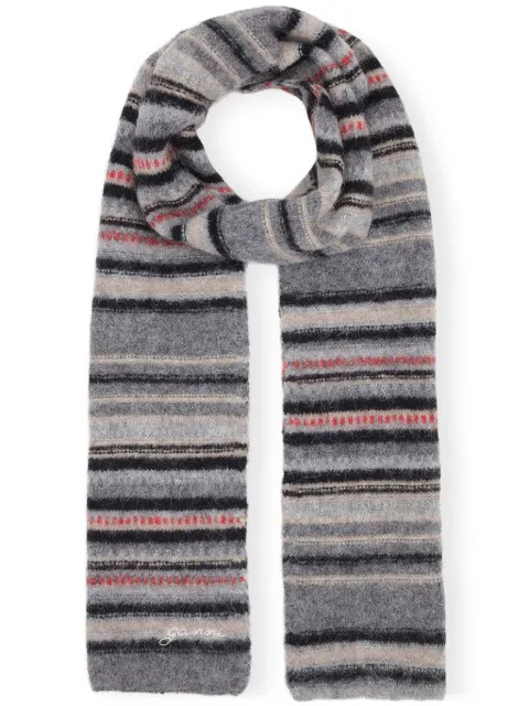GANNI logo-embroidered striped scarf Women