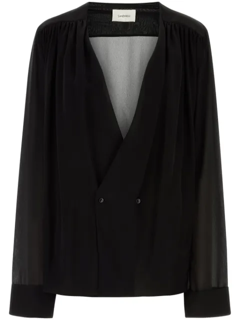 Saint Laurent blusa de seda con cuello en V