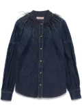 TWINSET feather-detail denim shirt - Blue