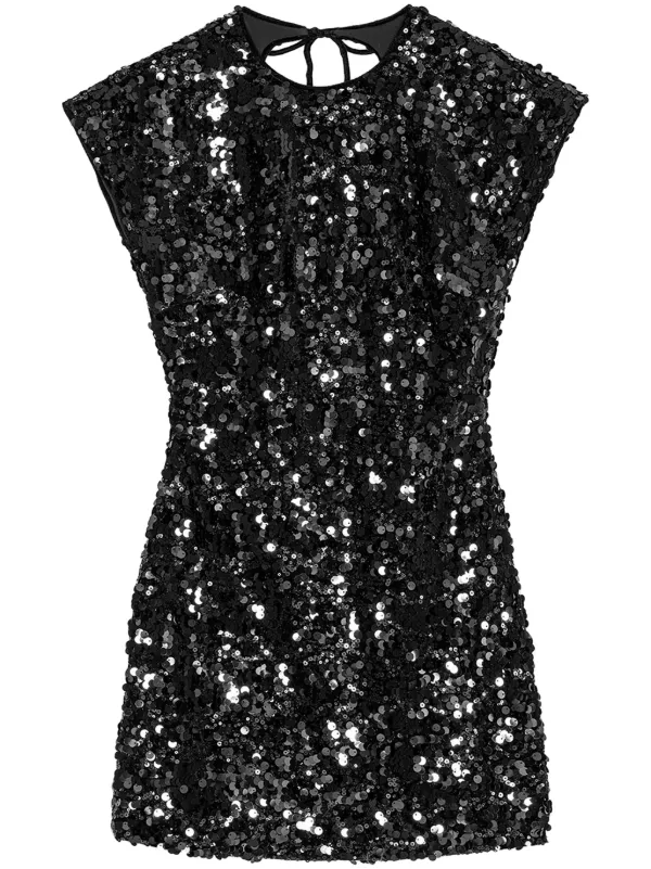 knee length dresses for ladies Ganni BLACK BOTANICAL JACQUARD OPEN-BACK MINI DRESS  Shop at the Mix