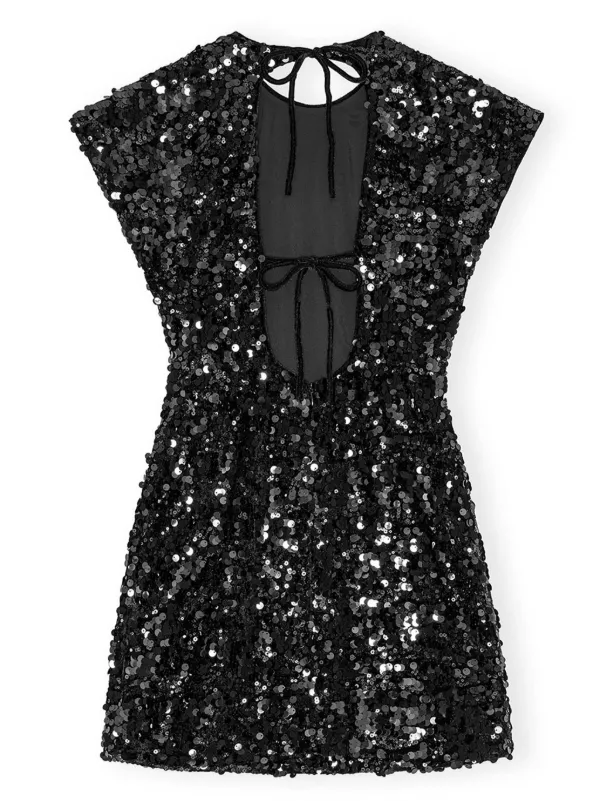 パーティードレス Ganni K1988 099 Dresses Black GANNI sequin-embellished Mini Dress | Black | FARFETCH
