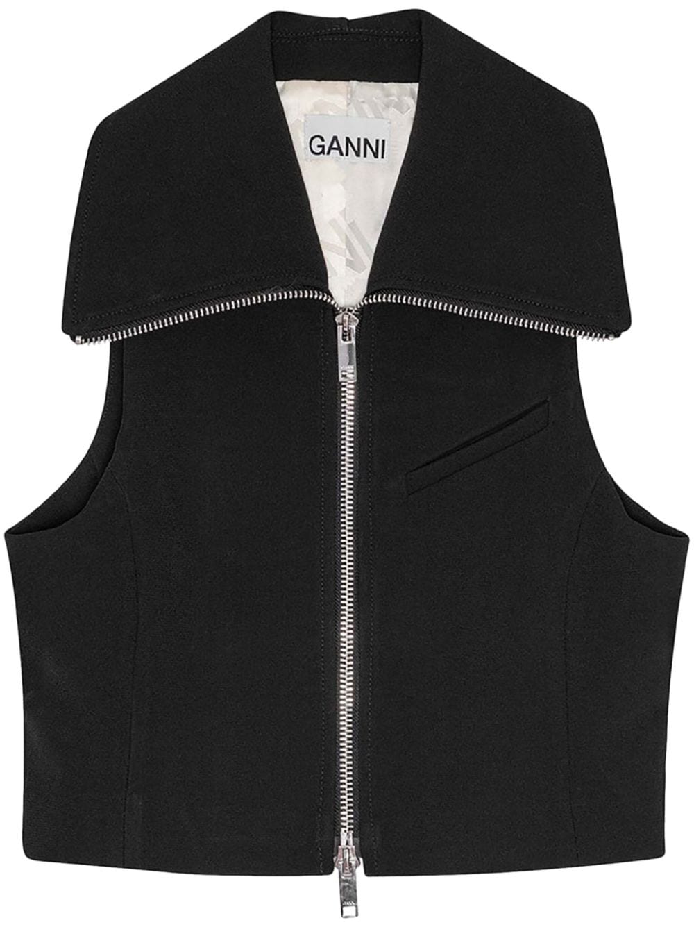 Shop Ganni Sleeveless Zipped Vest In Black