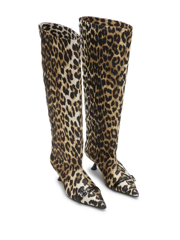送料関税込み★GANNI★パフォーマンスウェビングサンダル GANNI leopard-print Satin knee-length Boots | Brown | FARFETCH