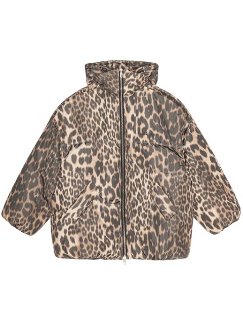 GANNI leopard print hooded puffer jacket Women