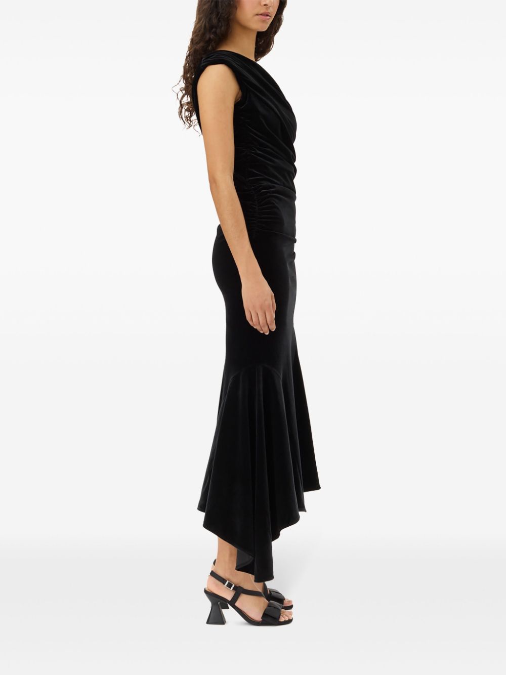 GANNI velvet-finish midi dress Women