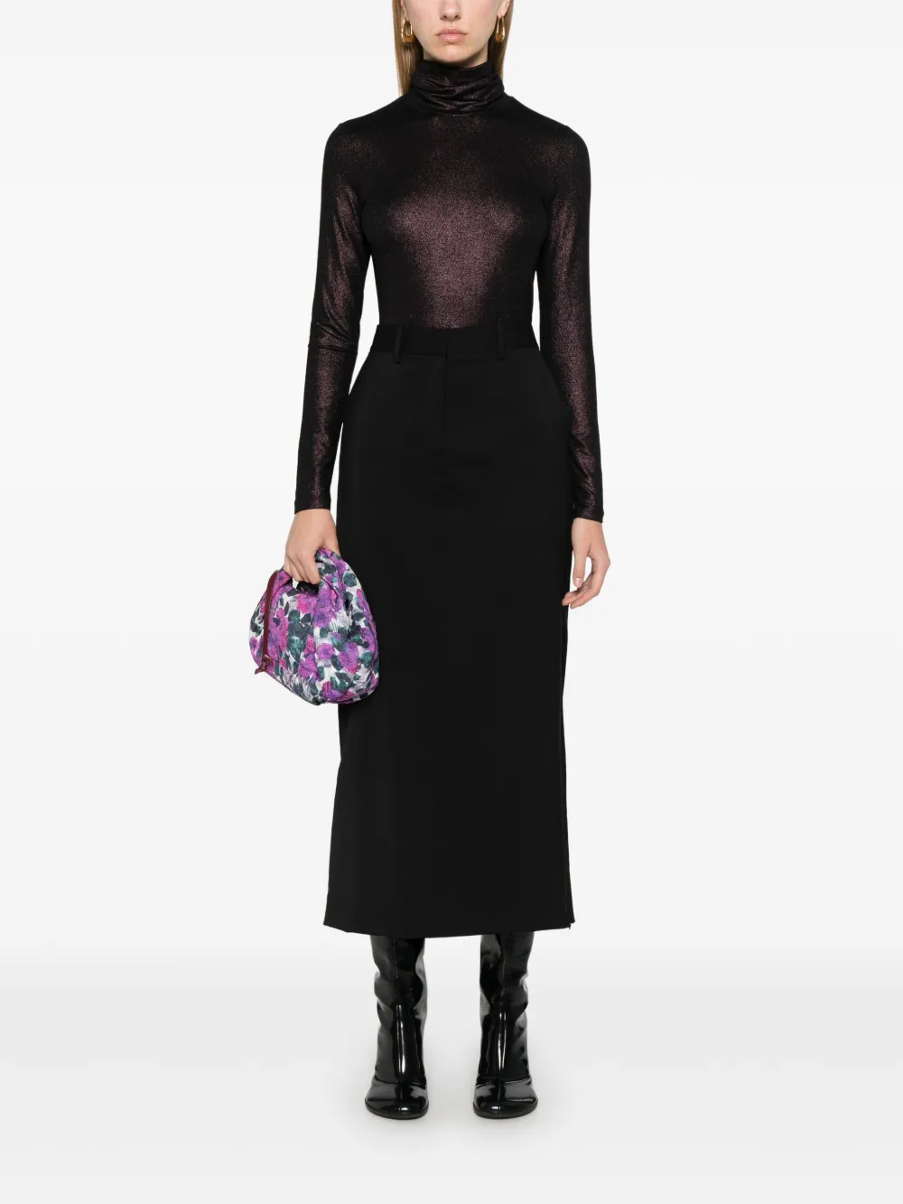 Majestic Filatures lurex roll-neck top - Zwart