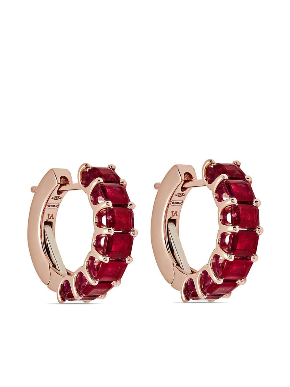 18kt rose gold ruby hoop earrings