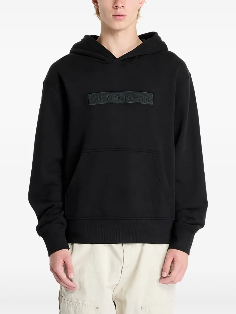 Calvin Klein Jeans logo-embroidered hoodie | Black | Image 1