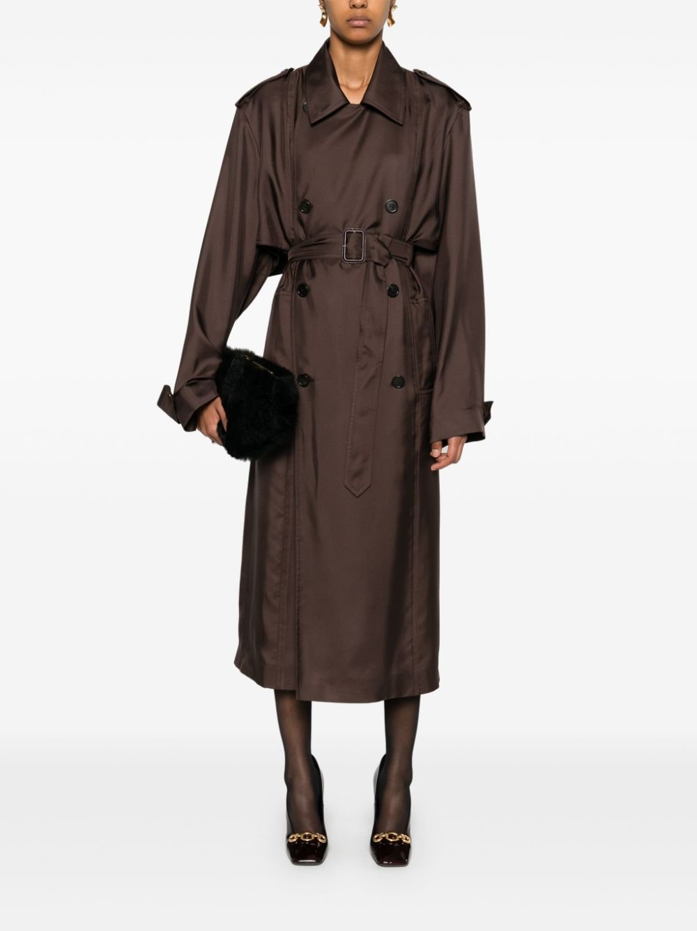 Saint Laurent Zijden trenchcoat - Bruin