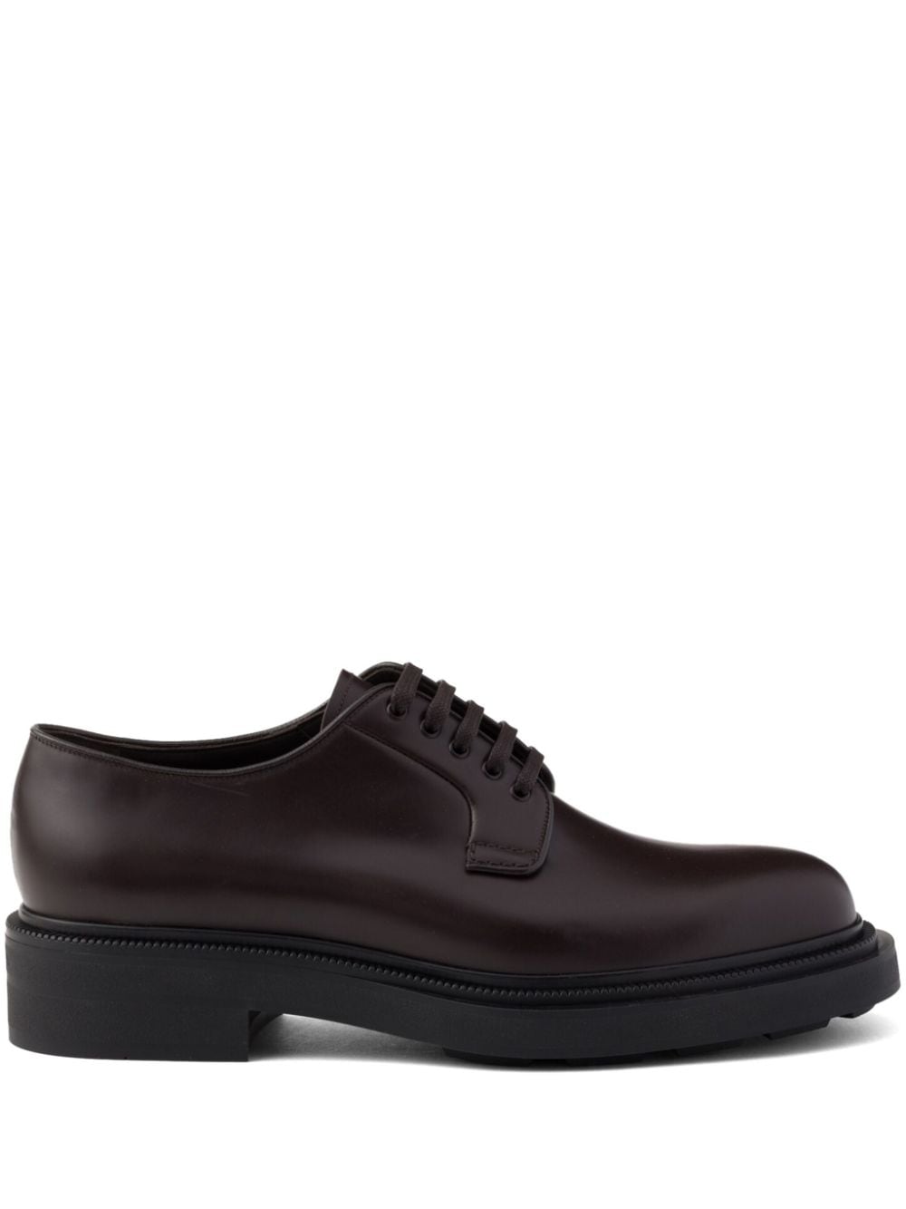 Shop Prada Brushed Leather Shoes In Brown