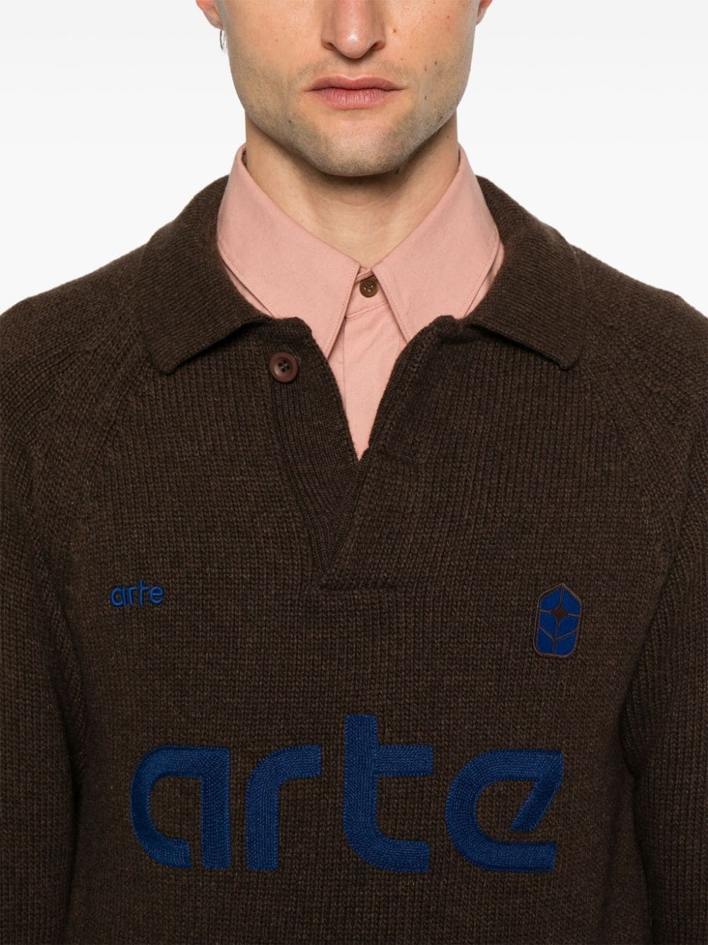 Shop Arte Football Sweater In Brown