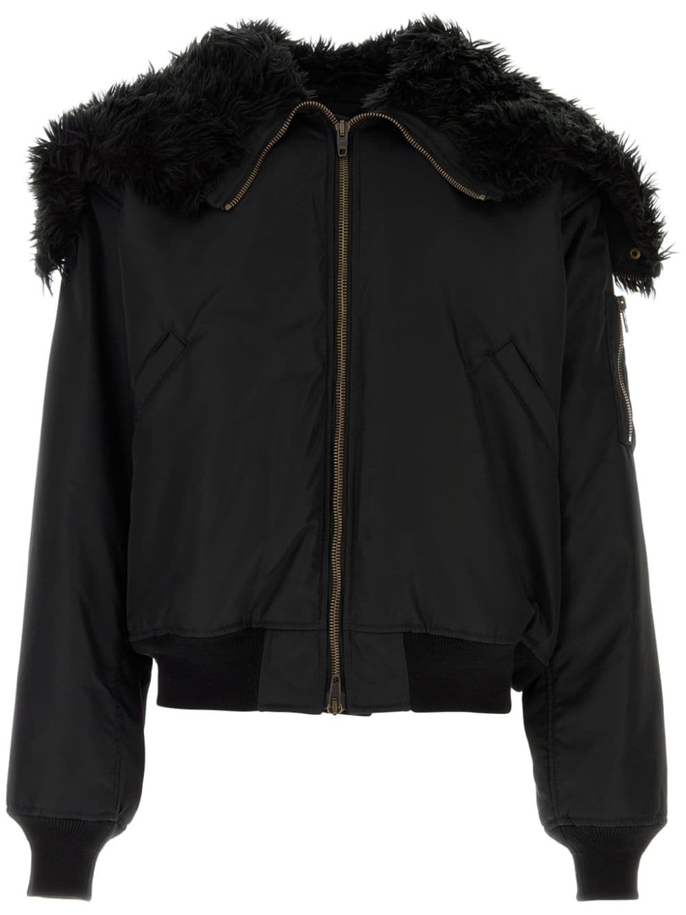 Balenciaga faux fur-trimmed hood bomber jacket – Black