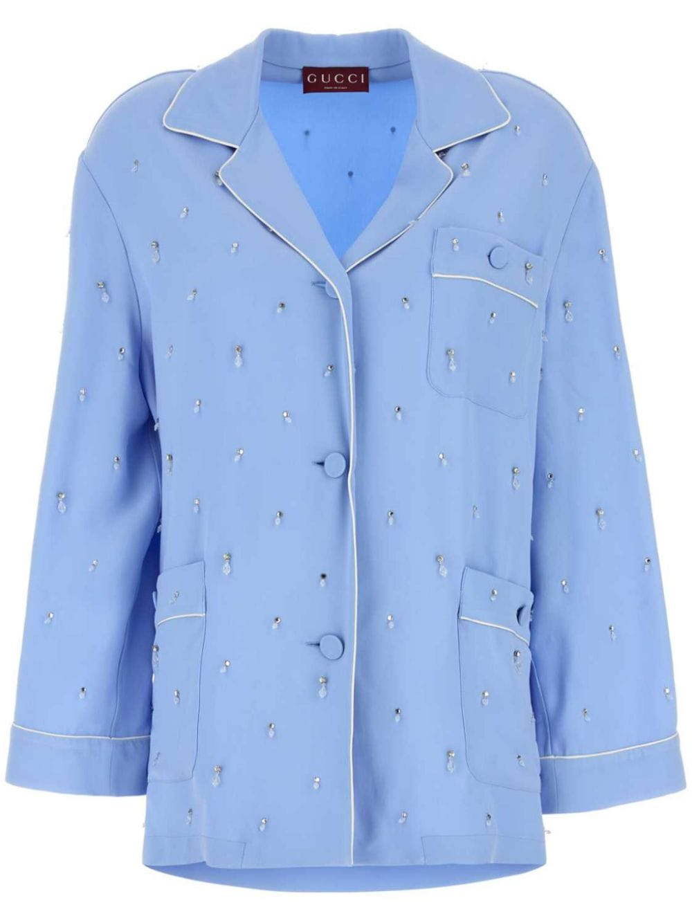 Shop Gucci Bead-embellished Crepe Shirt In Blue