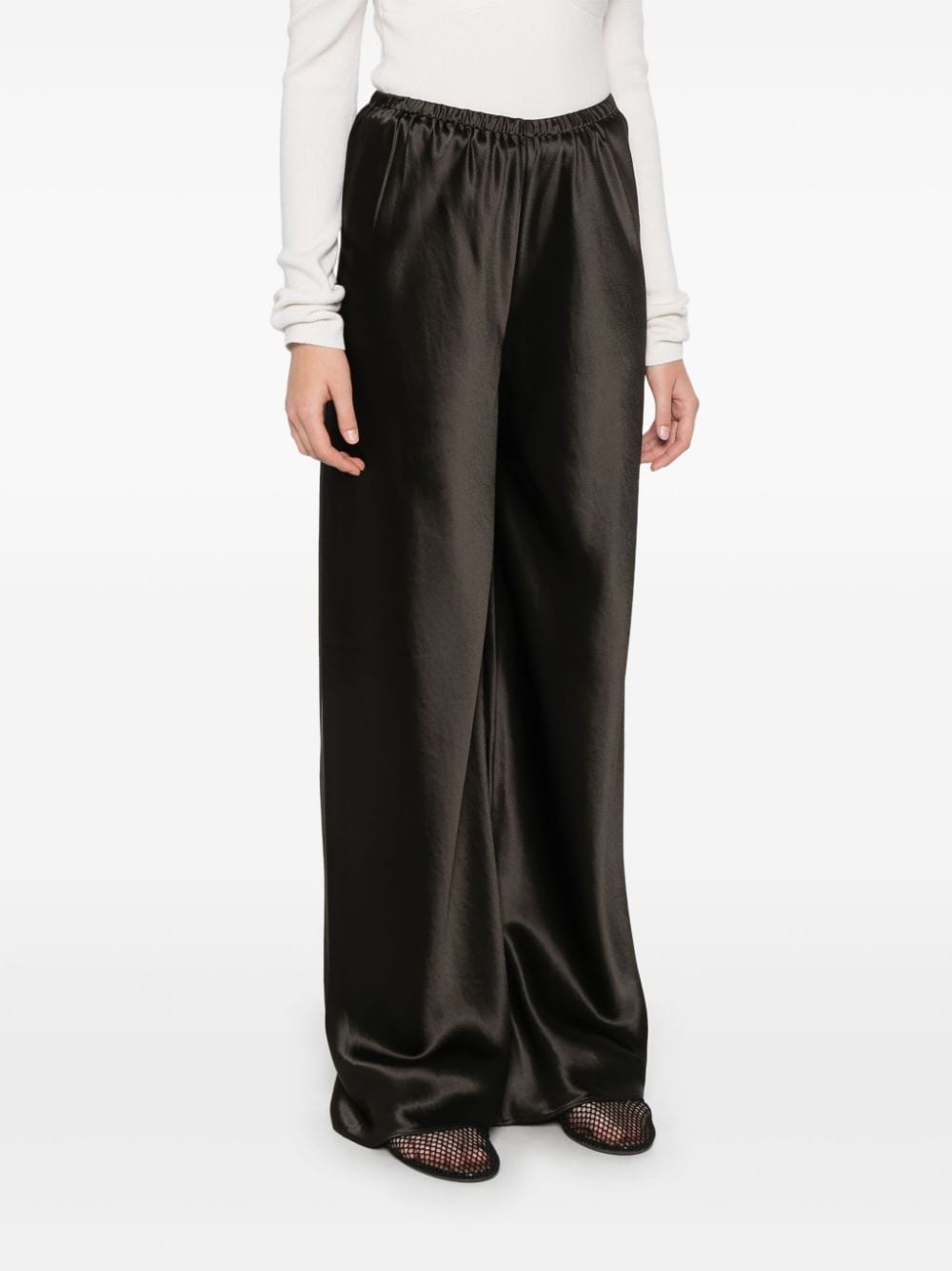 Shop Almada Label Bias Satin Trousers In Brown