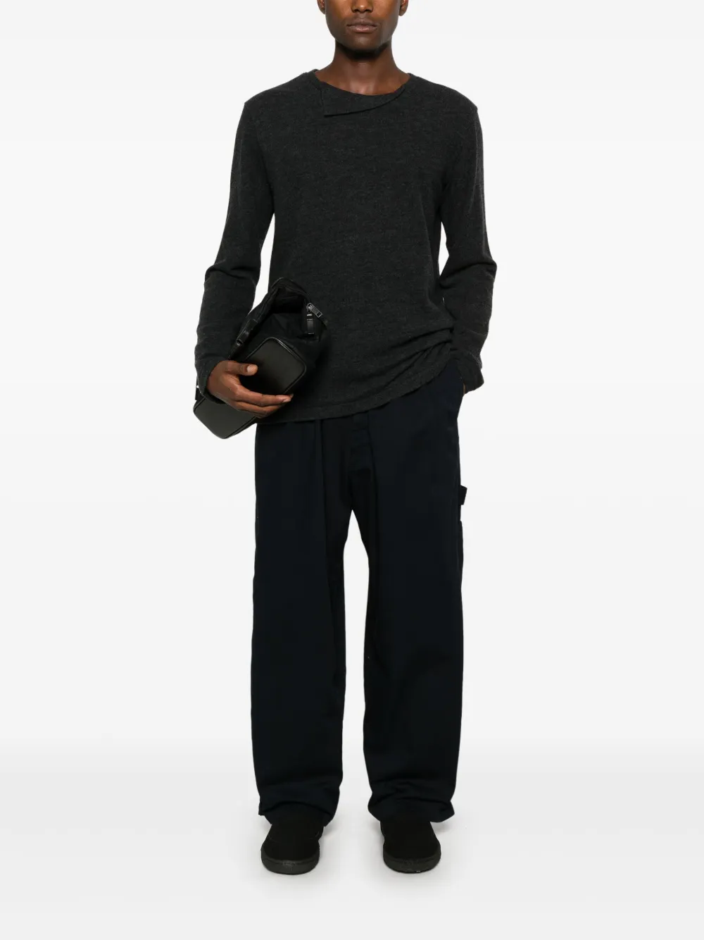 Yohji Yamamoto Trui met omgeslagen kraag - Grijs