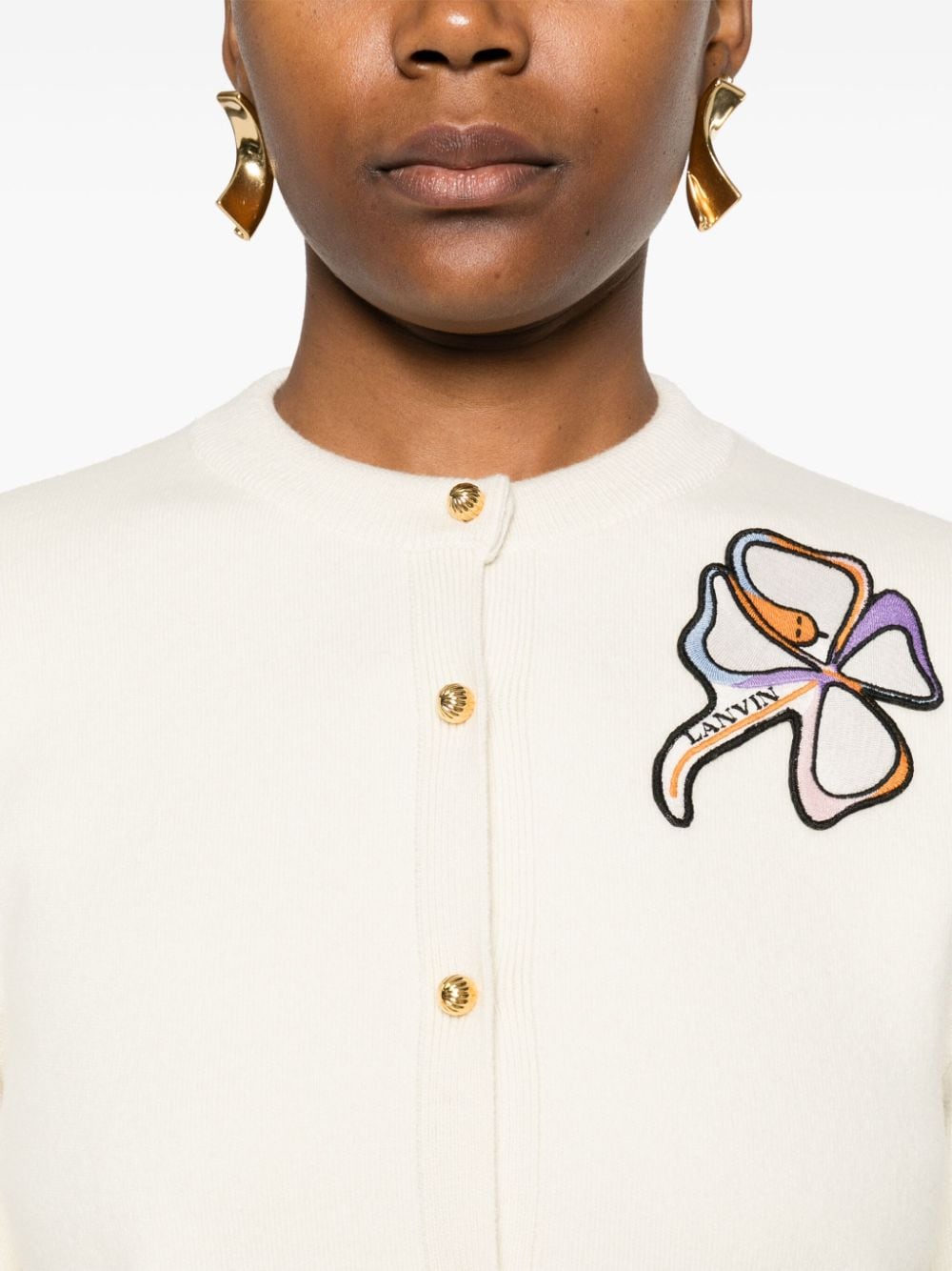 Shop Lanvin Logo-patch Cardigan In White