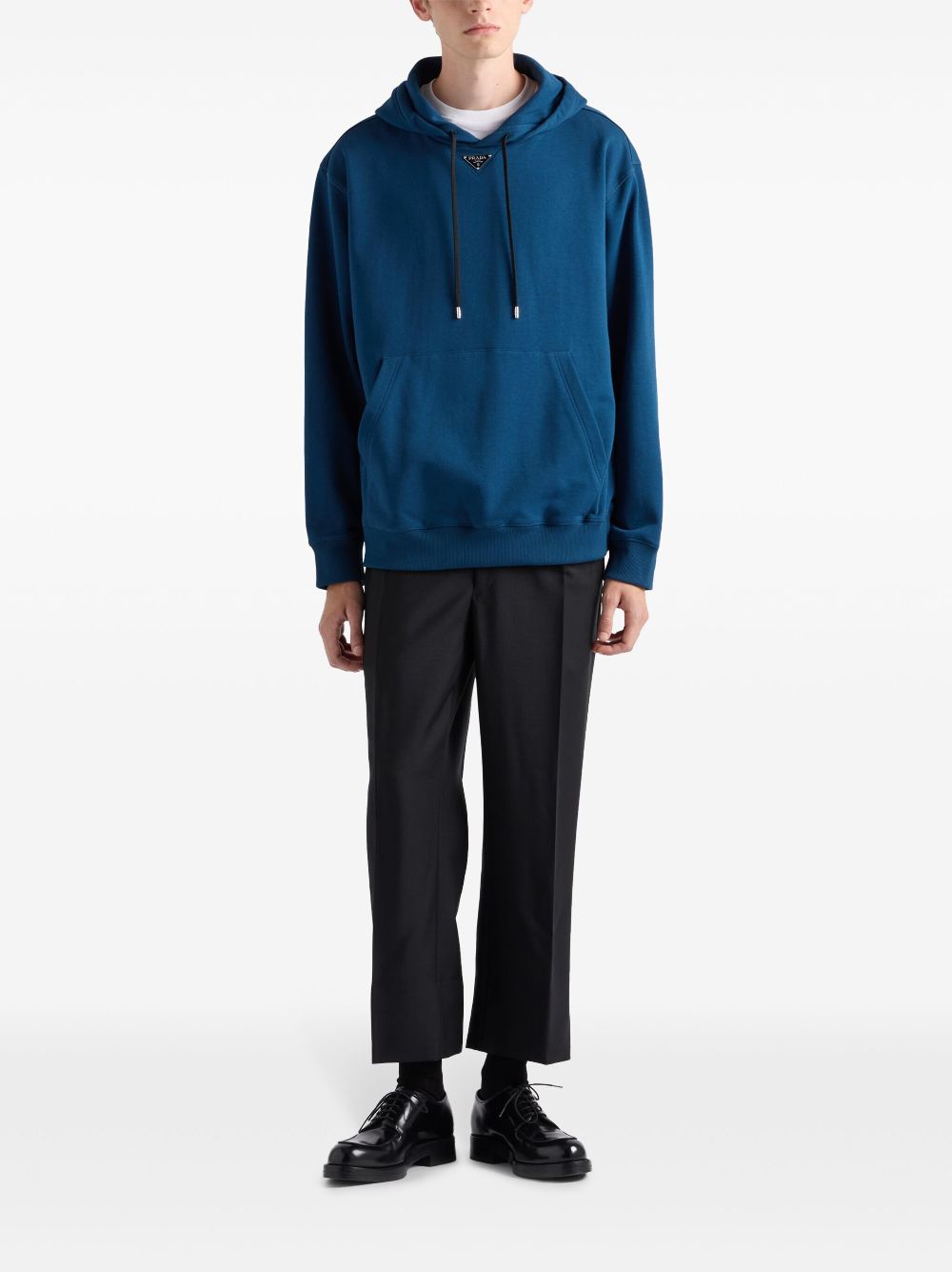 Prada enamel-logo cotton hoodie - Blue