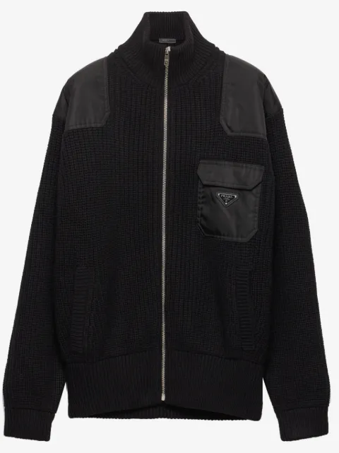 Prada zip-up ribbed knit cardigan