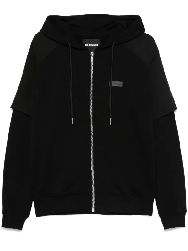 LES HOMMES Zip Double Layer Hoodie Black FARFETCH AZ