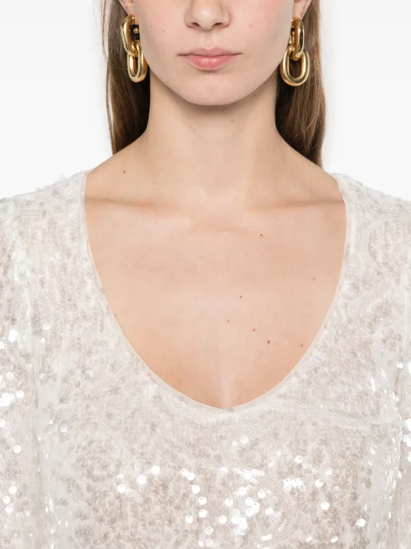 Patrizia Pepe Abito Midi Con Paillettes Bianco FARFETCH IT