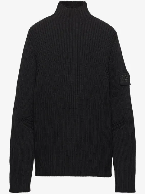 Prada logo-patch ribbed knit wool sweater