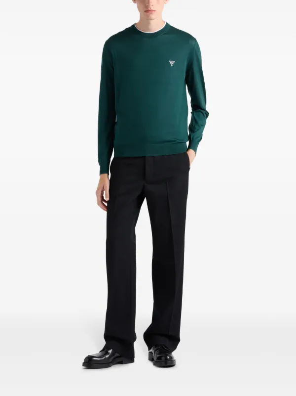 Prada Maglione Con Ricamo Verde FARFETCH IT