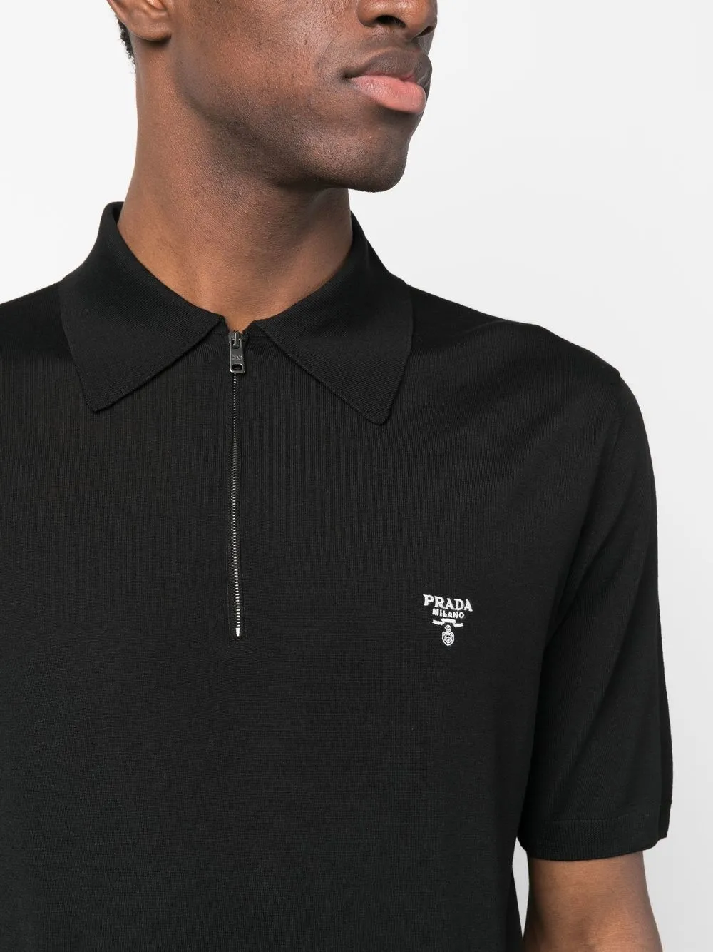 Prada Superfine Wool Polo Shirt In F0002 Nero