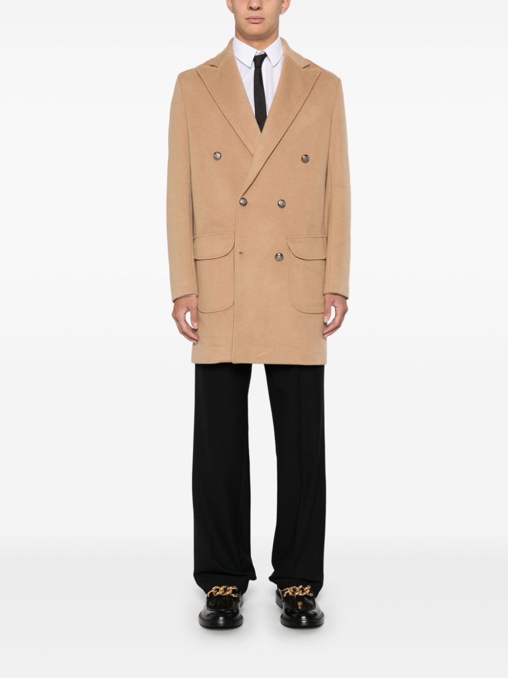 Shop Les Hommes Double-braested Coat In Brown