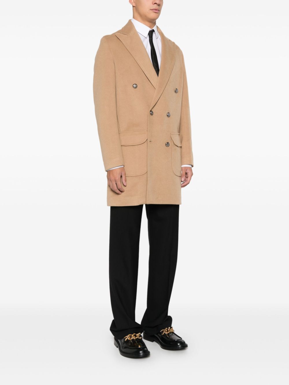 Shop Les Hommes Double-braested Coat In Brown