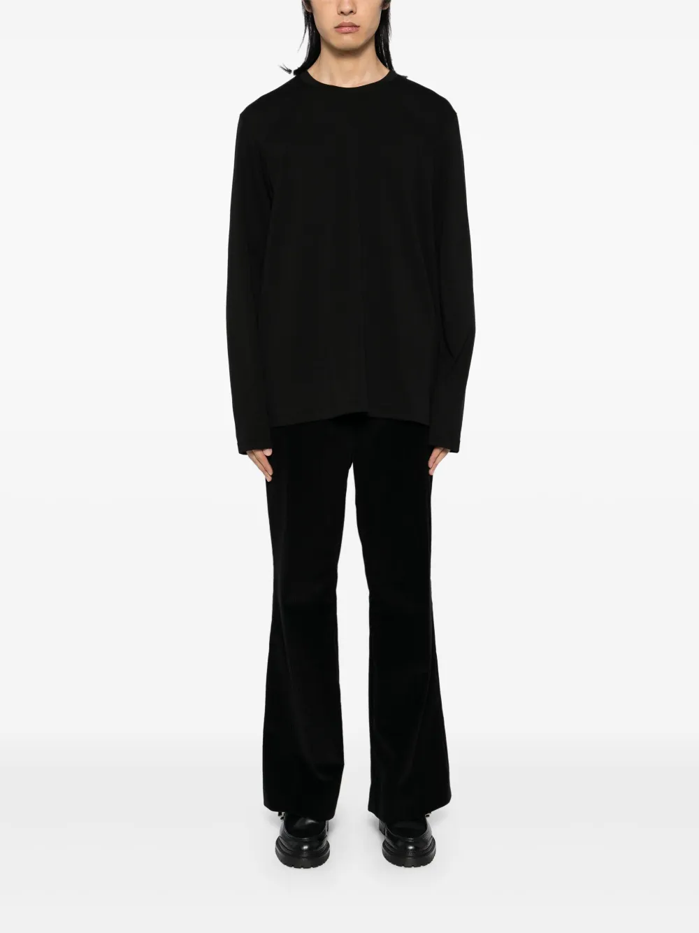 Attachment long-sleeved cotton T-shirt - Zwart
