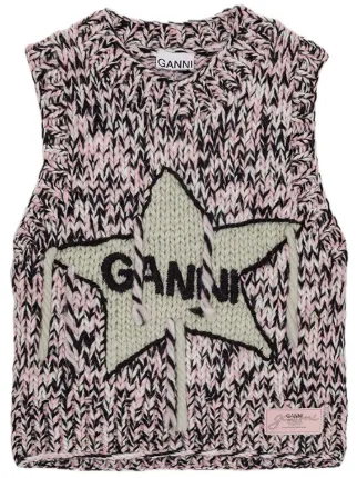 GANNI ガニー　ノースリーブ GANNI エンブロイダリー ノースリーブトップ | ピンク | FARFETCH JP