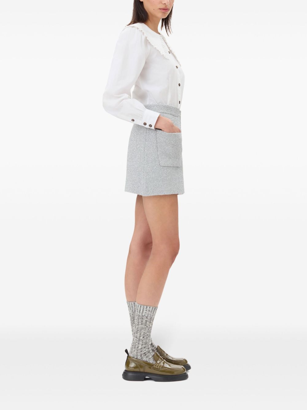 Shop Ganni Zip-up Knit Skirt In Grey