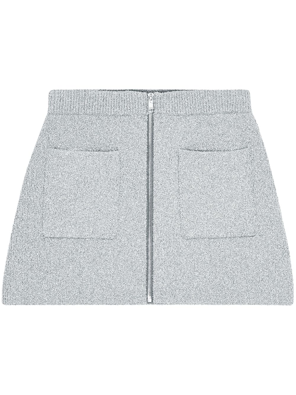 Shop Ganni Zip-up Knit Skirt In Grey