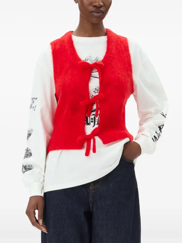 GANNI リボンディテール ノースリーブトップ | レッド | FARFETCH JP