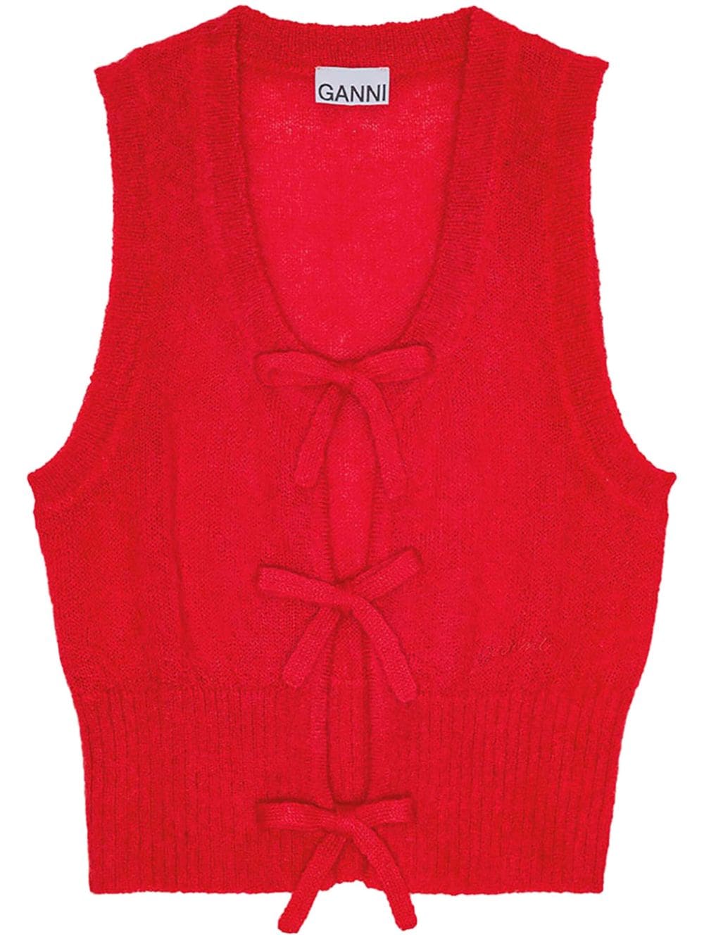 Shop Ganni Bow Detailing Sleeveless Vest In Red