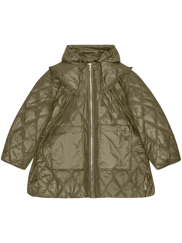 ジャケット GANNI Women Jackets W0171 GREEN Kalamata Green Shiny Quilt Midi Jacket | GANNI DE