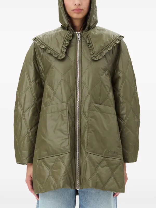 ダウンジャケット・コート Ganni Quilted Puffer Coat GANNI Quilted Zipped Puffer Jacket | Green | FARFETCH