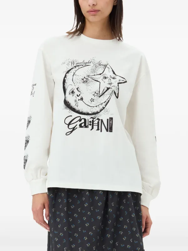 Tシャツ・カットソー Ganni T-shirt with print and logo GANNI logo-print T-shirt | White | FARFETCH