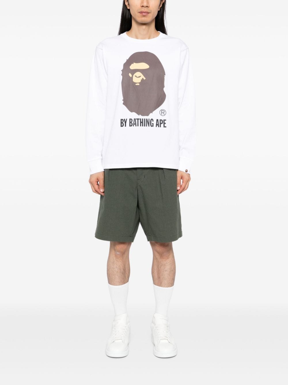 A BATHING APE logo-print long-sleeved T-shirt - Wit