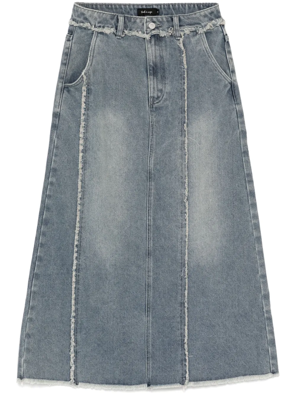 Tout A Coup Distress Denim Skirt In Blau