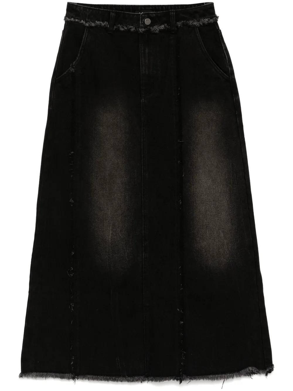 Tout A Coup Distress Denim Skirt In Schwarz