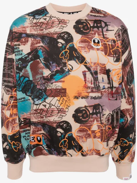 AAPE BY *A BATHING APE® moonface logo graffiti print hoodie