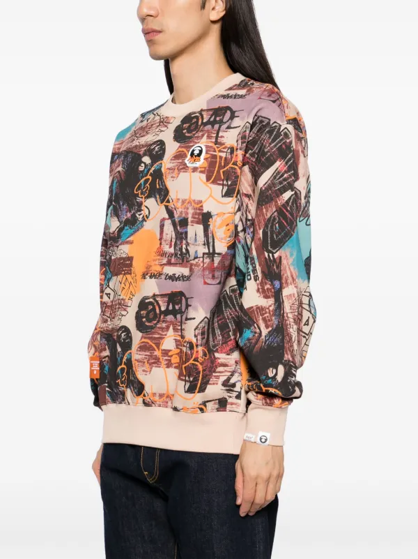 人気【AAPE by A BATHING APE】ムーンフェイス スウェットシャツ AAPE BY *A BATHING APE® Moonface Logo Graffiti Print Hoodie