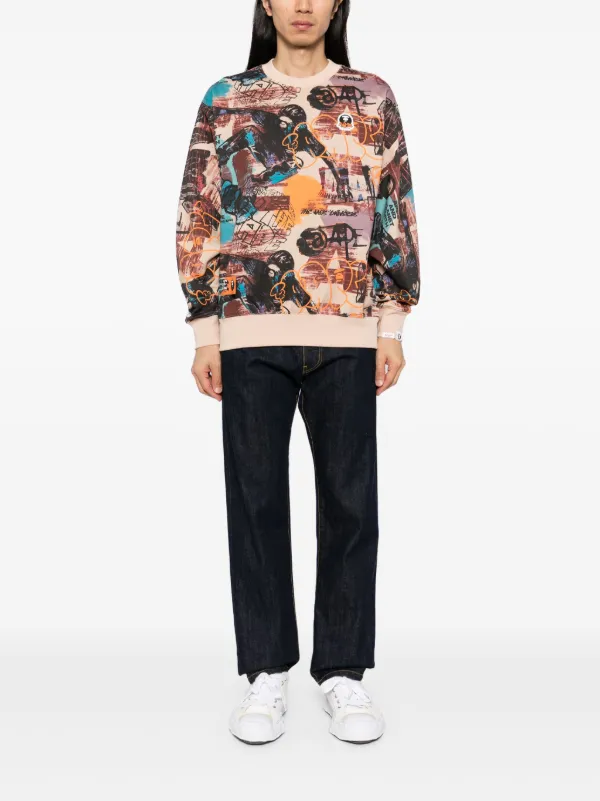 人気【AAPE by A BATHING APE】ムーンフェイス スウェットシャツ AAPE BY *A BATHING APE® Moonface Logo Graffiti Print Hoodie